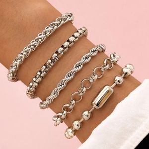 5Pcs Multilayer Vintage Boho Silver Tone Bracelets